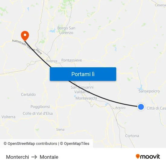 Monterchi to Montale map