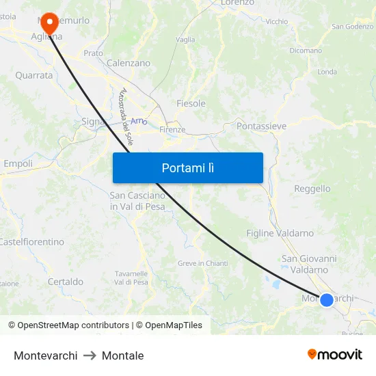 Montevarchi to Montale map
