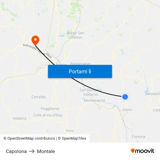 Capolona to Montale map