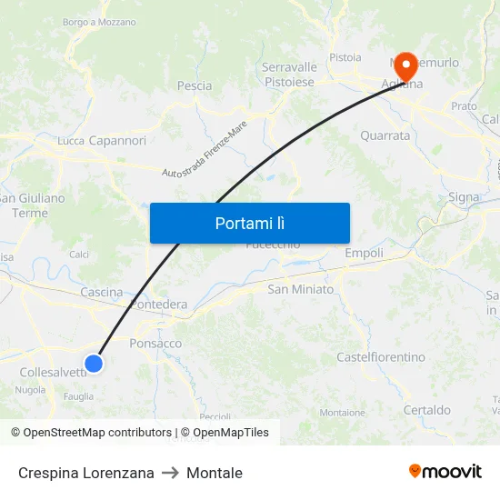 Crespina Lorenzana to Montale map