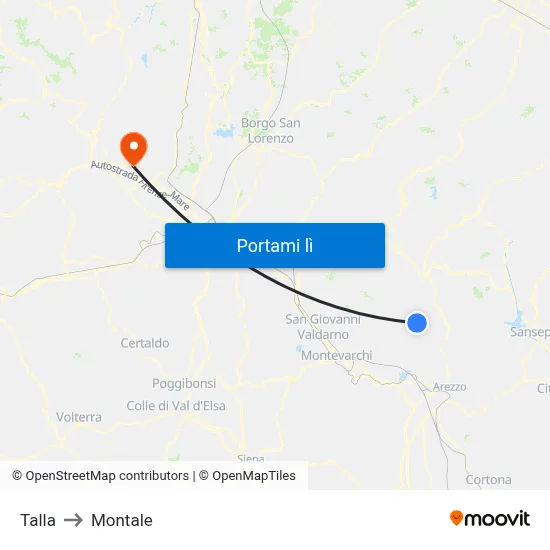 Talla to Montale map