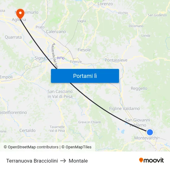 Terranuova Bracciolini to Montale map