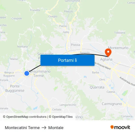 Montecatini Terme to Montale map