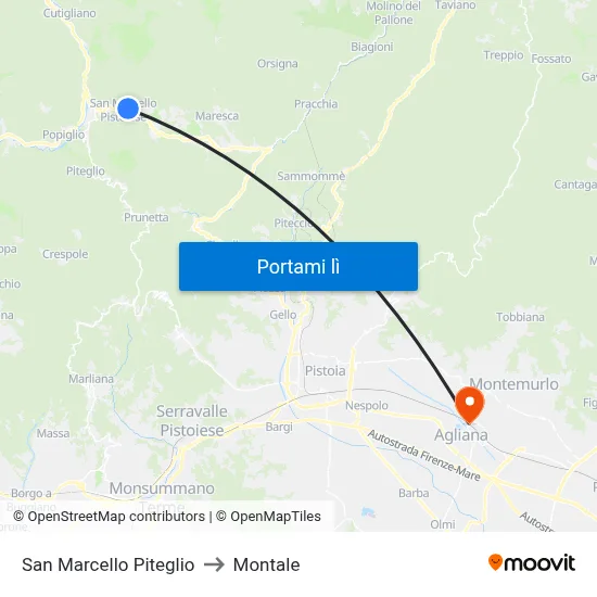 San Marcello Piteglio to Montale map
