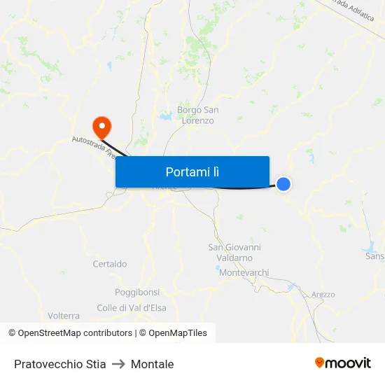 Pratovecchio Stia to Montale map