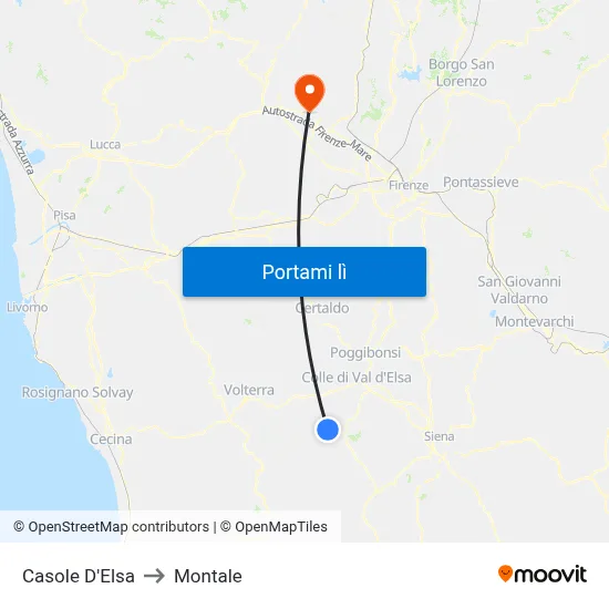Casole D'Elsa to Montale map