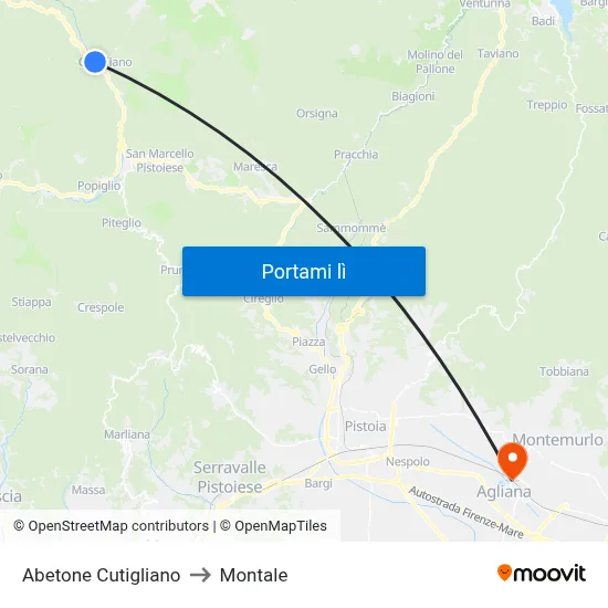 Abetone Cutigliano to Montale map