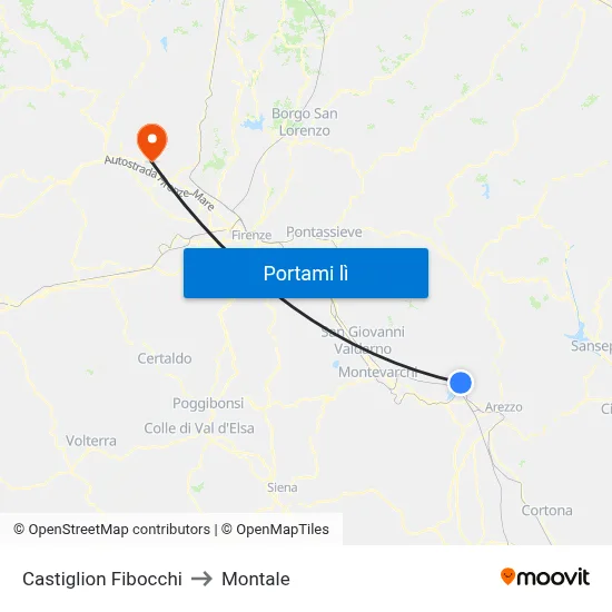 Castiglion Fibocchi to Montale map