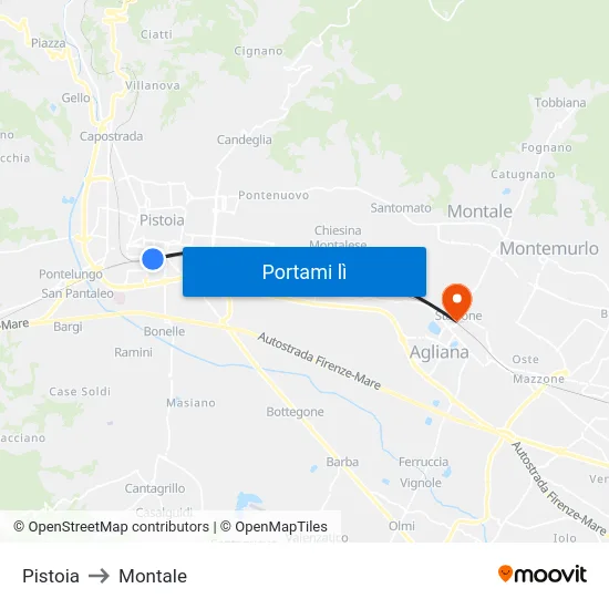 Pistoia to Montale map