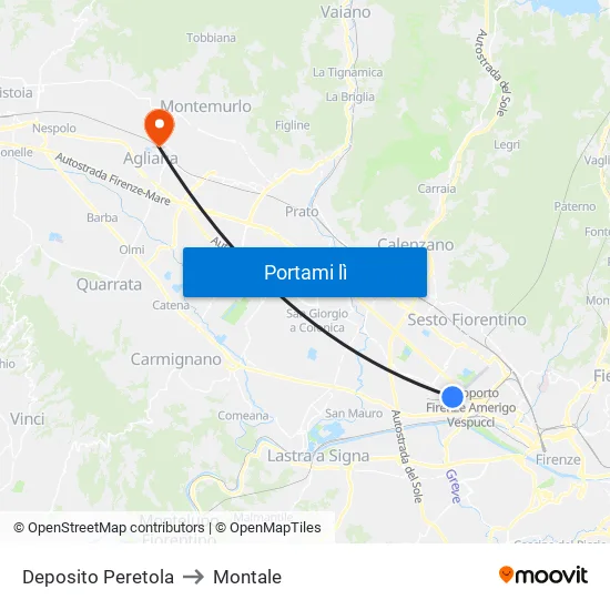 Deposito Peretola to Montale map