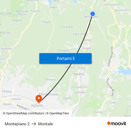 Montepiano 2 to Montale map