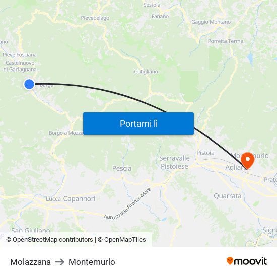 Molazzana to Montemurlo map