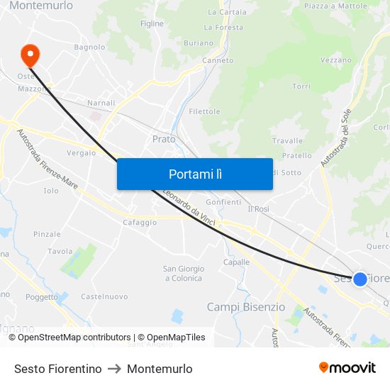 Sesto Fiorentino to Montemurlo map