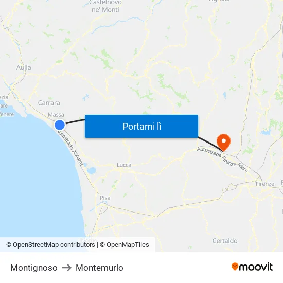 Montignoso to Montemurlo map
