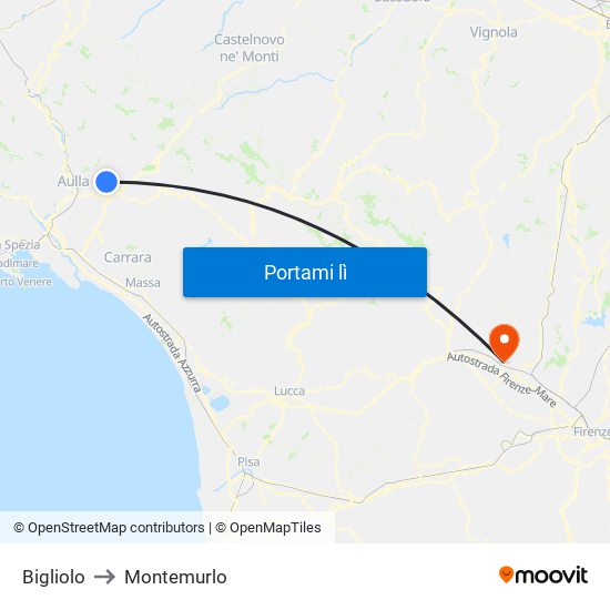 Bigliolo to Montemurlo map