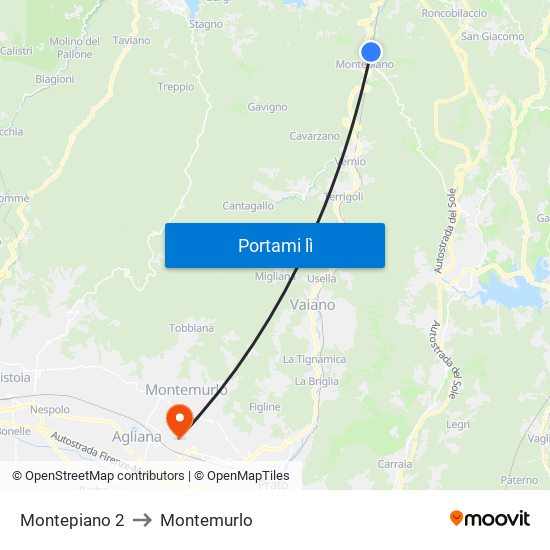 Montepiano 2 to Montemurlo map