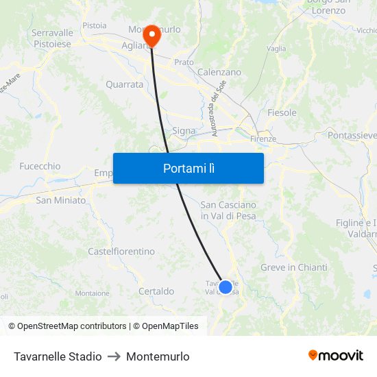 Tavarnelle Stadio to Montemurlo map