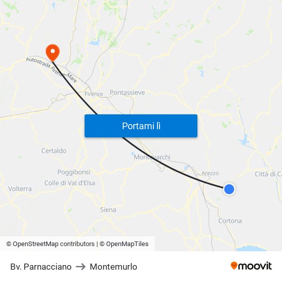 Bv. Parnacciano to Montemurlo map