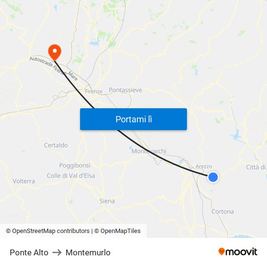 Ponte Alto to Montemurlo map