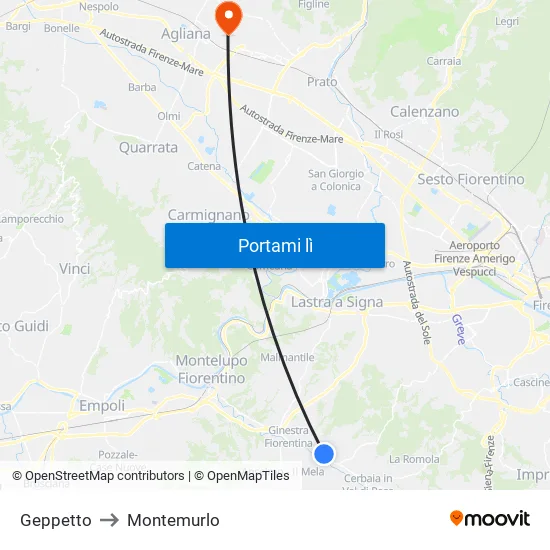 Geppetto to Montemurlo map