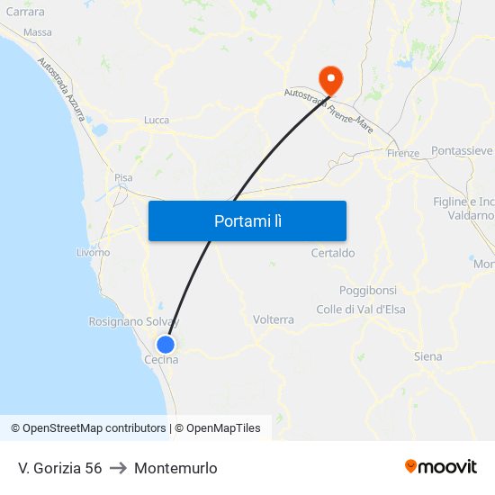 V. Gorizia 56 to Montemurlo map