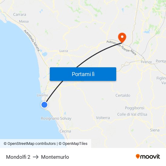Mondolfi 2 to Montemurlo map