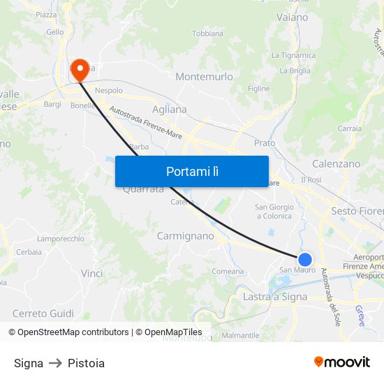 Signa to Pistoia map