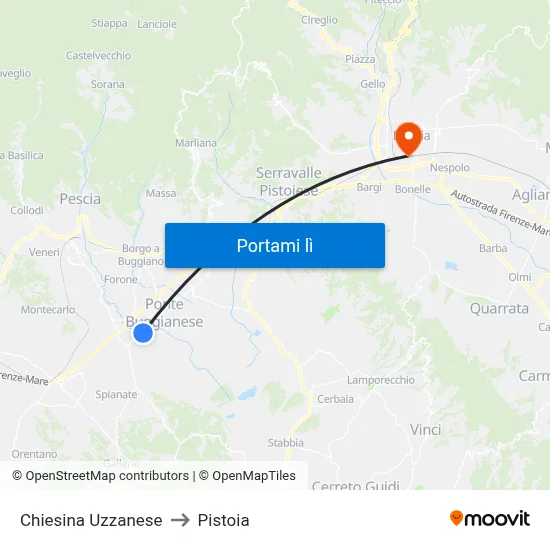 Chiesina Uzzanese to Pistoia map
