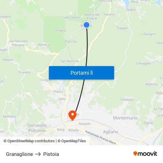 Granaglione to Pistoia map