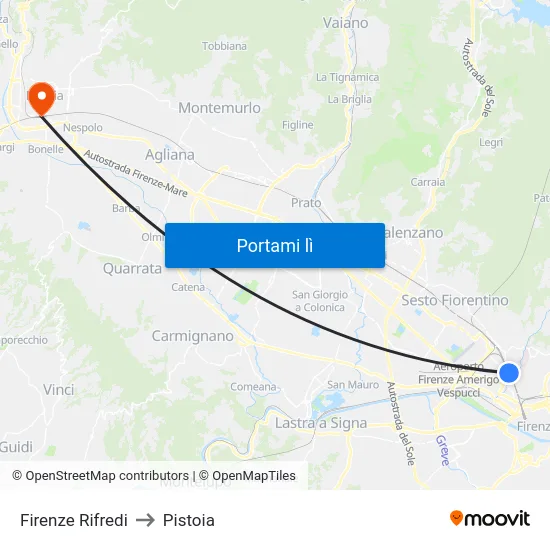 Firenze Rifredi to Pistoia map