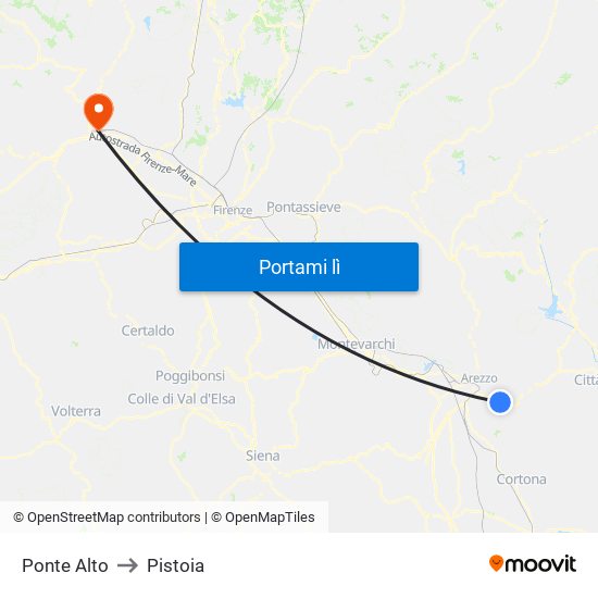 Ponte Alto to Pistoia map
