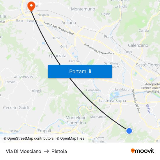 Via Di Mosciano to Pistoia map