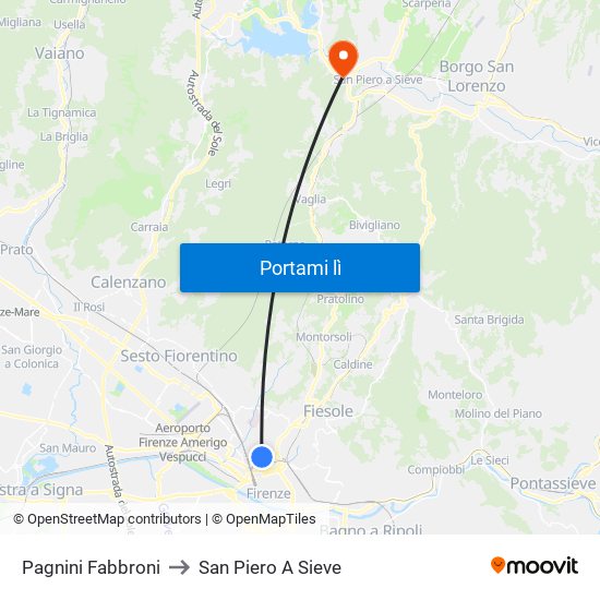 Pagnini Fabbroni to San Piero A Sieve map