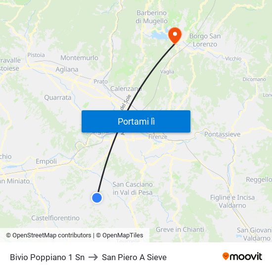 Bivio Poppiano 1                 Sn to San Piero A Sieve map