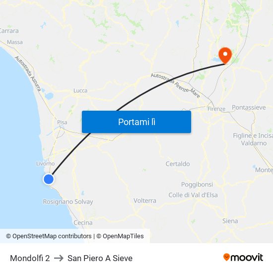 Mondolfi 2 to San Piero A Sieve map