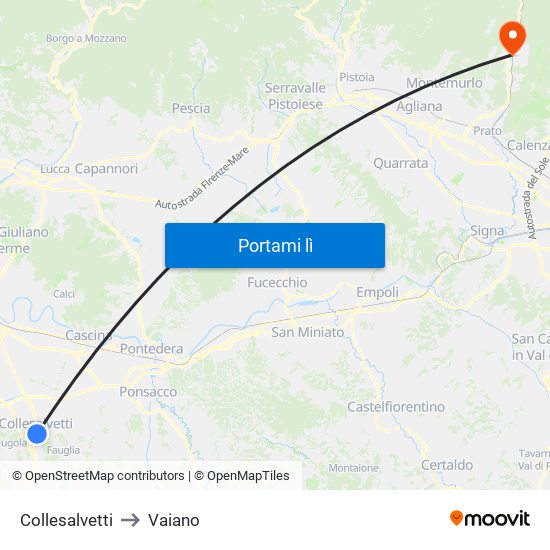 Collesalvetti to Vaiano map