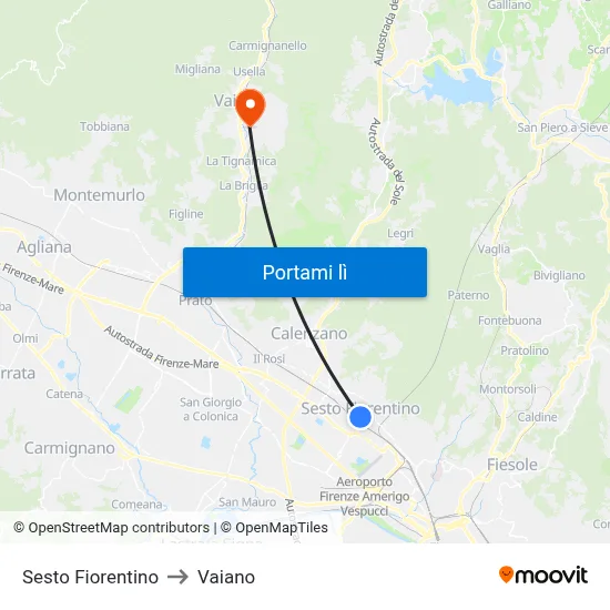 Sesto Fiorentino to Vaiano map