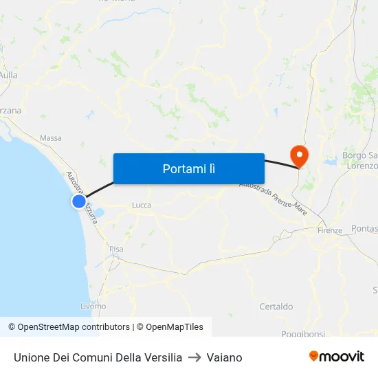 Unione Dei Comuni Della Versilia to Vaiano map