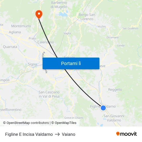 Figline E Incisa Valdarno to Vaiano map