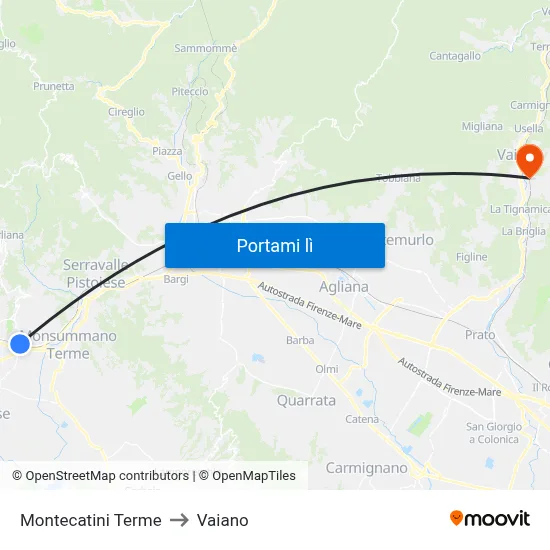Montecatini Terme to Vaiano map