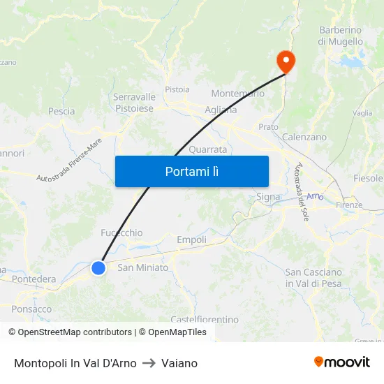 Montopoli In Val D'Arno to Vaiano map
