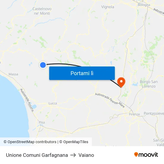 Unione Comuni Garfagnana to Vaiano map