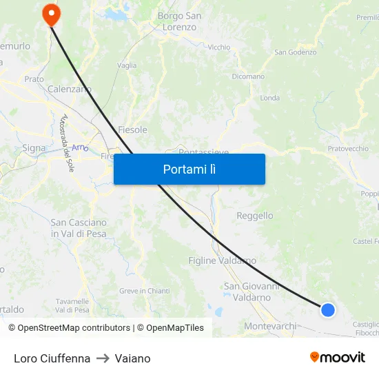 Loro Ciuffenna to Vaiano map