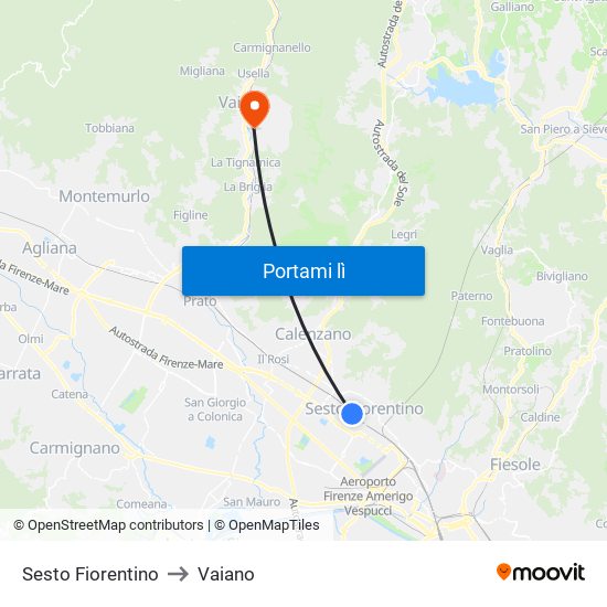 Sesto Fiorentino to Vaiano map