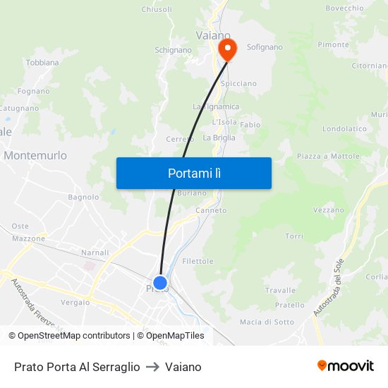 Prato Porta Al Serraglio to Vaiano map