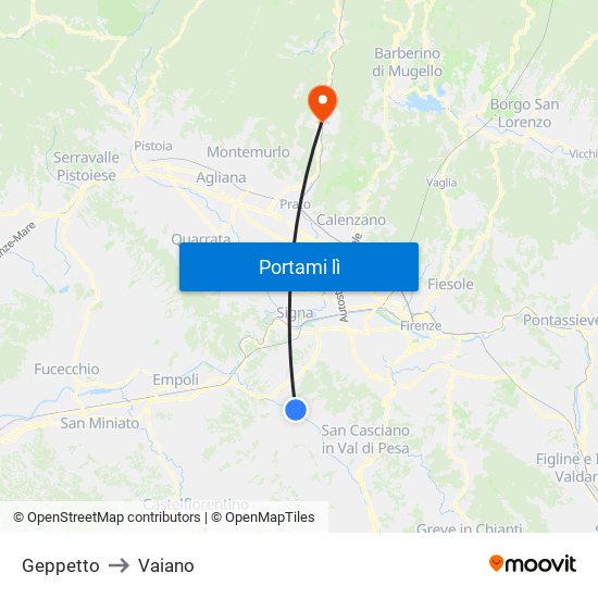 Geppetto to Vaiano map