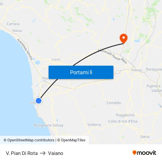 V. Pian Di Rota to Vaiano map