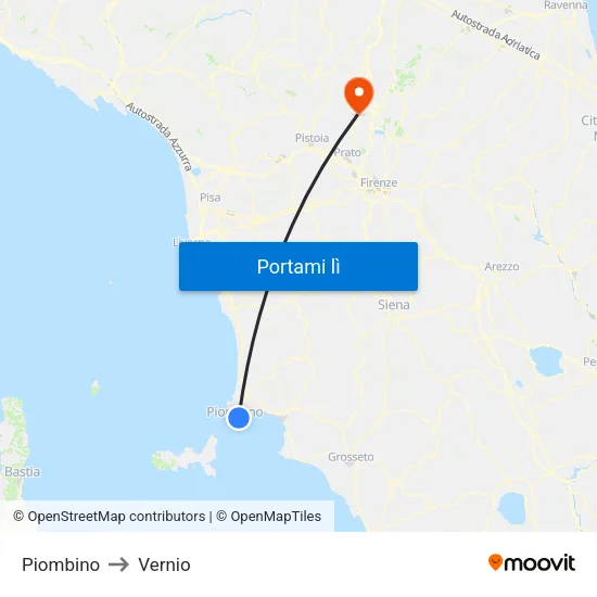 Piombino to Vernio map