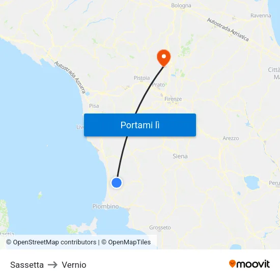 Sassetta to Vernio map