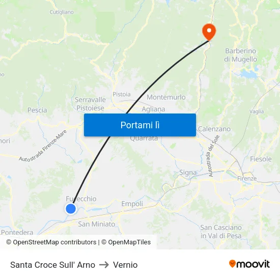 Santa Croce Sull' Arno to Vernio map